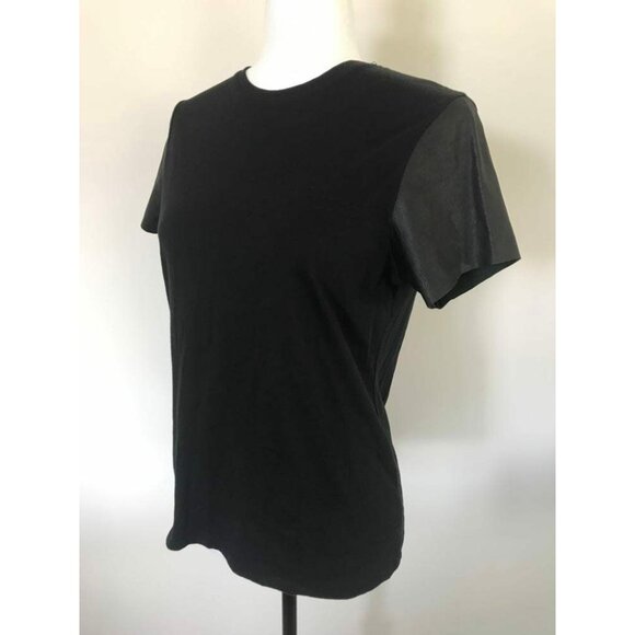 VINCE Short Lamb Skin Sleeve Top Womens Size Small Black Cotton Leather - Picture 6 of 9